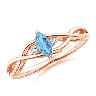 6x3mm A Criss-Cross Marquise Swiss Blue Topaz Solitaire Ring in Rose Gold