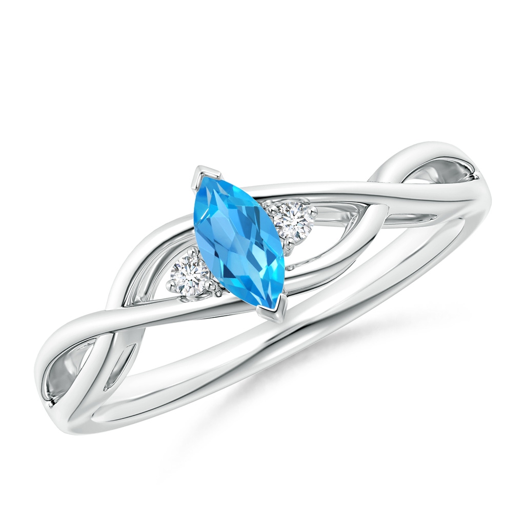 6x3mm AAA Criss-Cross Marquise Swiss Blue Topaz Solitaire Ring in White Gold
