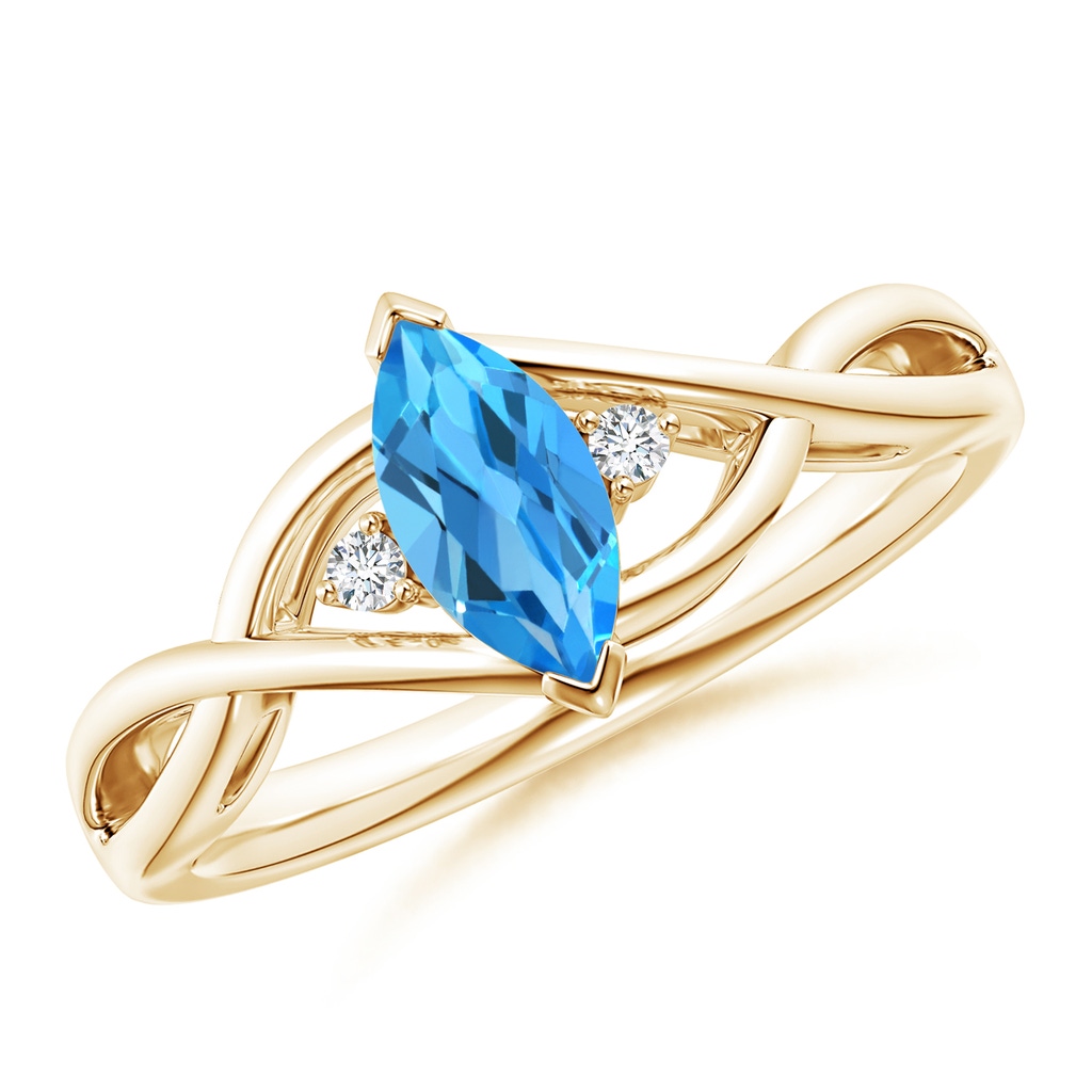 8x4mm AAAA Criss-Cross Marquise Swiss Blue Topaz Solitaire Ring in 10K Yellow Gold
