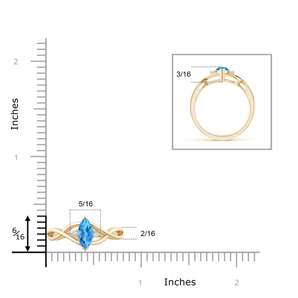 8x4mm AAAA Criss-Cross Marquise Swiss Blue Topaz Solitaire Ring in 10K Yellow Gold Ruler