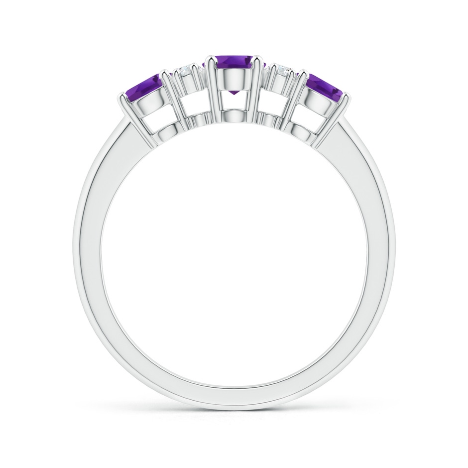 6x4mm AAA Oval Three Stone Amethyst Engagement Ring with Diamonds in P950 Platinum product image