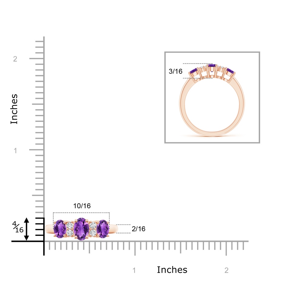 6x4mm AAA Oval Three Stone Amethyst Engagement Ring with Diamonds in Rose Gold product image