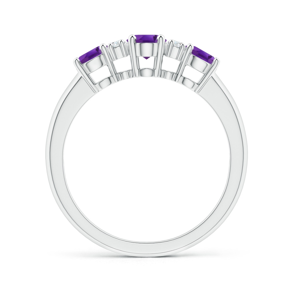 6x4mm AAA Oval Three Stone Amethyst Engagement Ring with Diamonds in White Gold Product Image