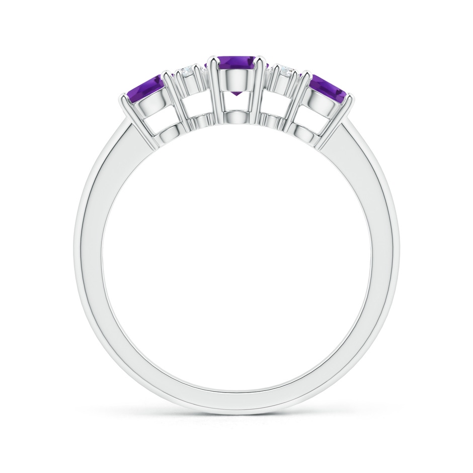 6x4mm AAA Oval Three Stone Amethyst Engagement Ring with Diamonds in White Gold product image