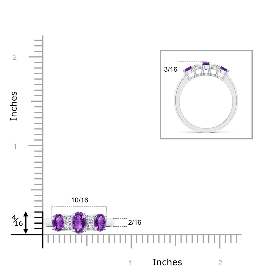 6x4mm AAA Oval Three Stone Amethyst Engagement Ring with Diamonds in White Gold product image