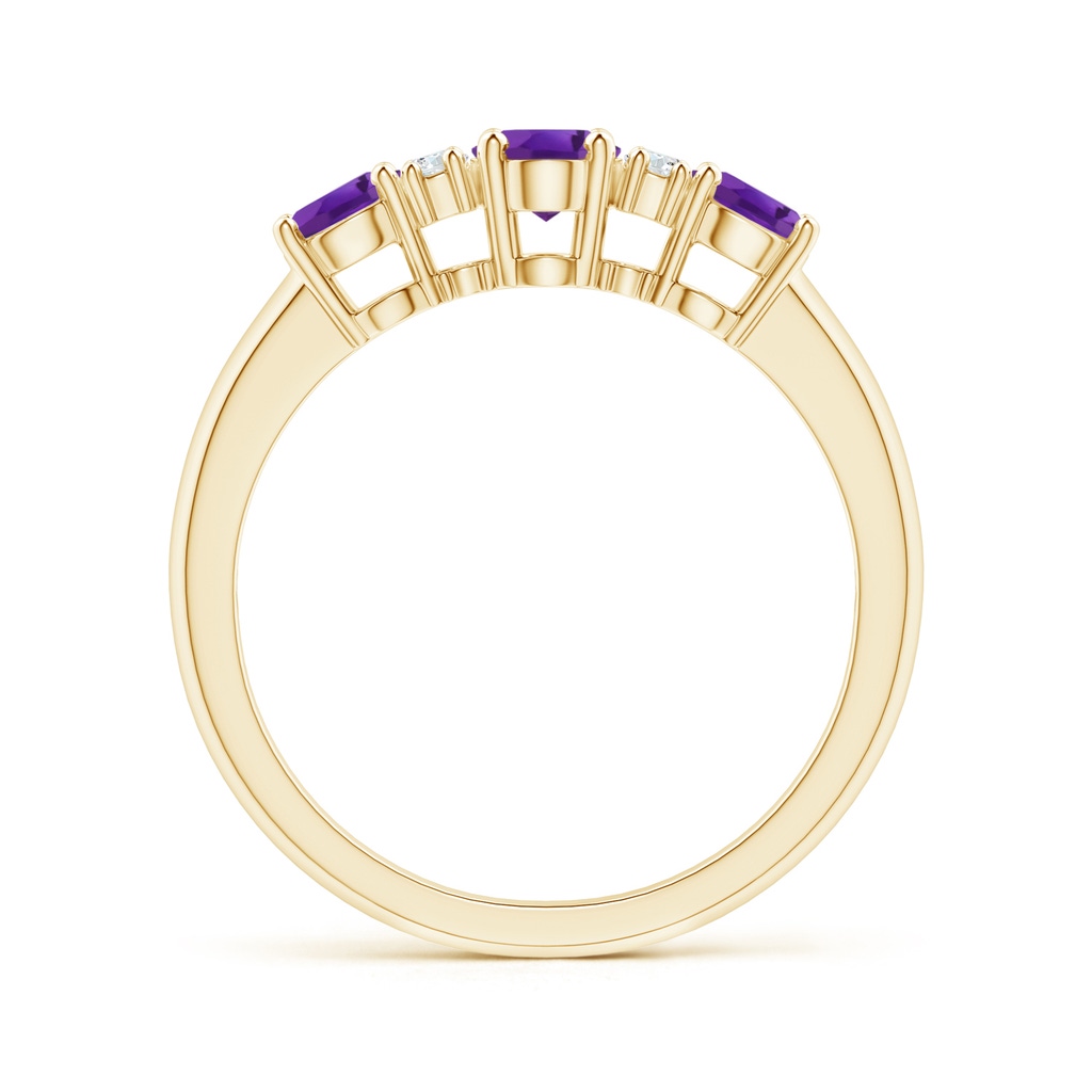 6x4mm AAA Oval Three Stone Amethyst Engagement Ring with Diamonds in Yellow Gold Product Image