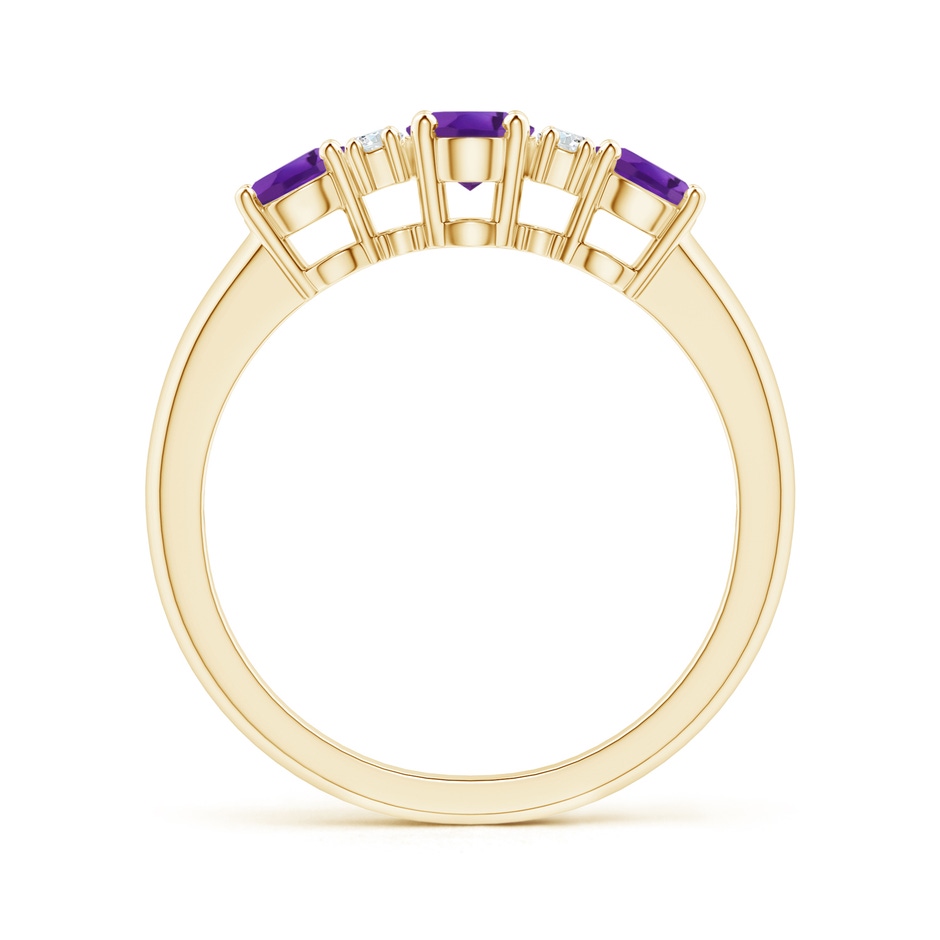 6x4mm AAA Oval Three Stone Amethyst Engagement Ring with Diamonds in Yellow Gold product image