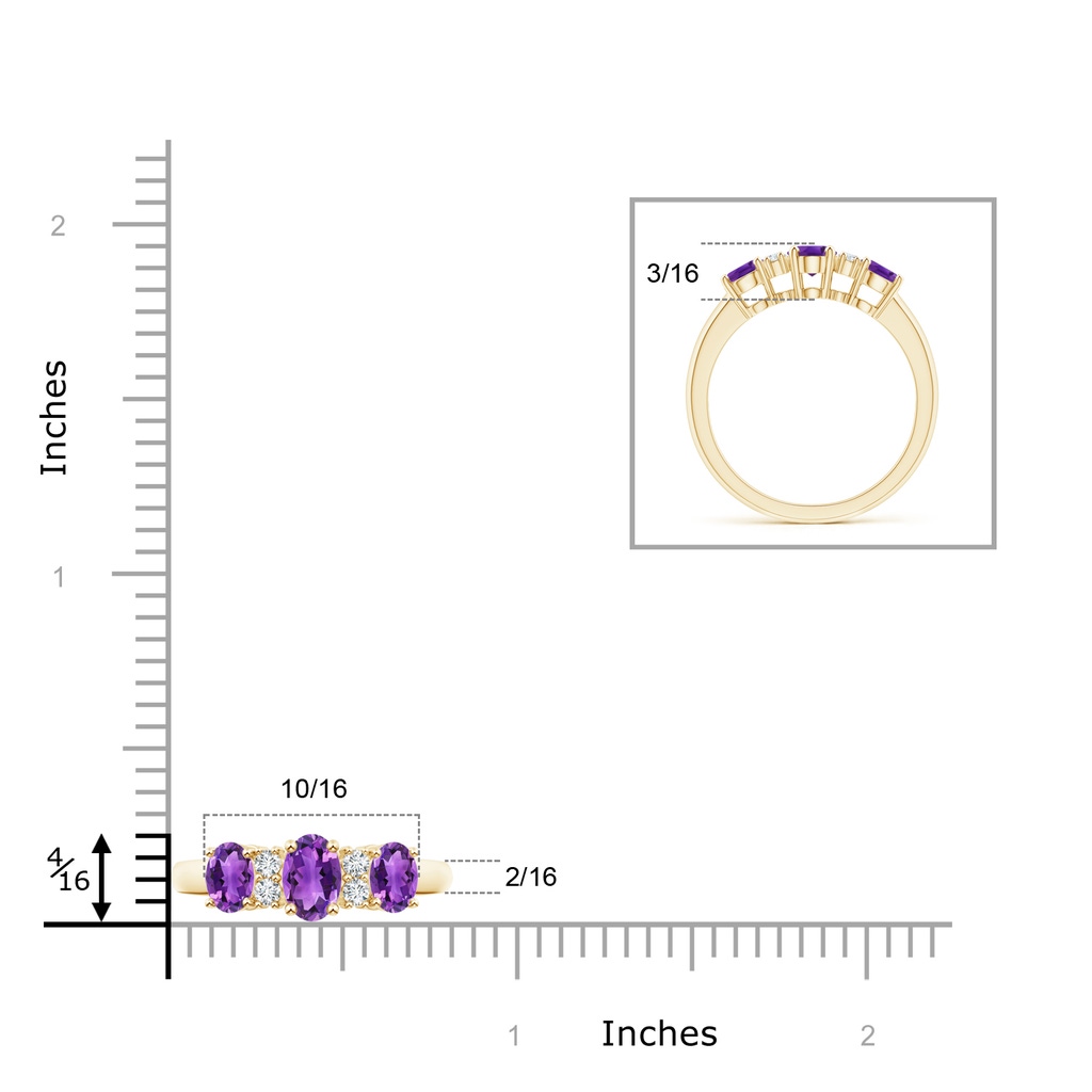 6x4mm AAA Oval Three Stone Amethyst Engagement Ring with Diamonds in Yellow Gold Product Image