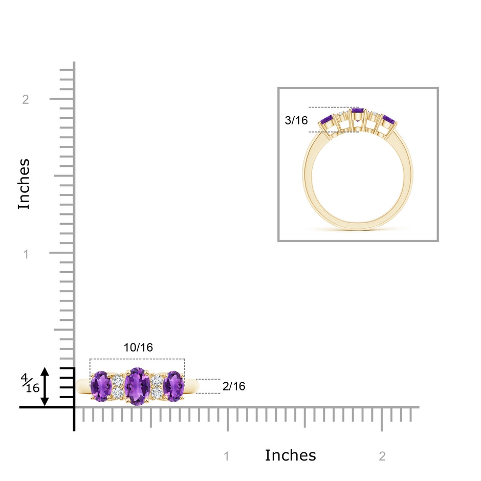 6x4mm AAA Oval Three Stone Amethyst Engagement Ring with Diamonds in Yellow Gold product image