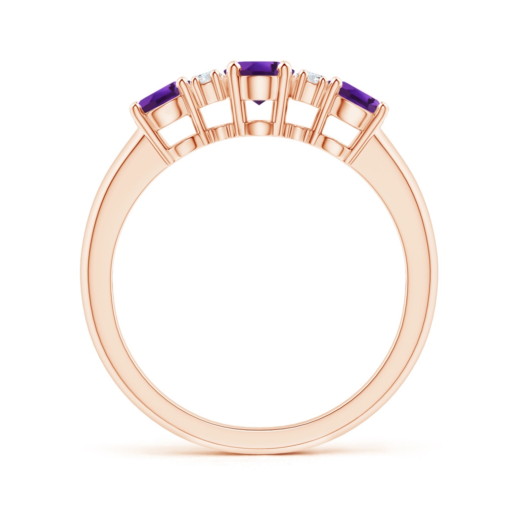 6x4mm AAAA Oval Three Stone Amethyst Engagement Ring with Diamonds in Rose Gold Product Image