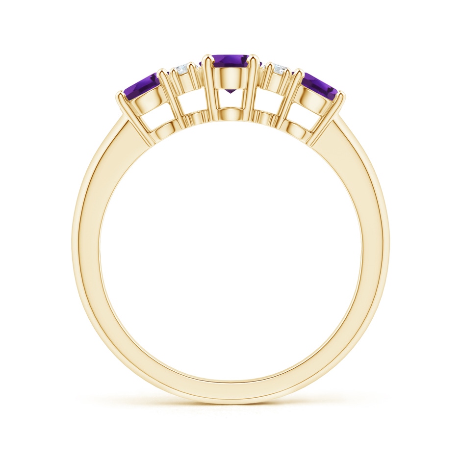 6x4mm AAAA Oval Three Stone Amethyst Engagement Ring with Diamonds in Yellow Gold product image