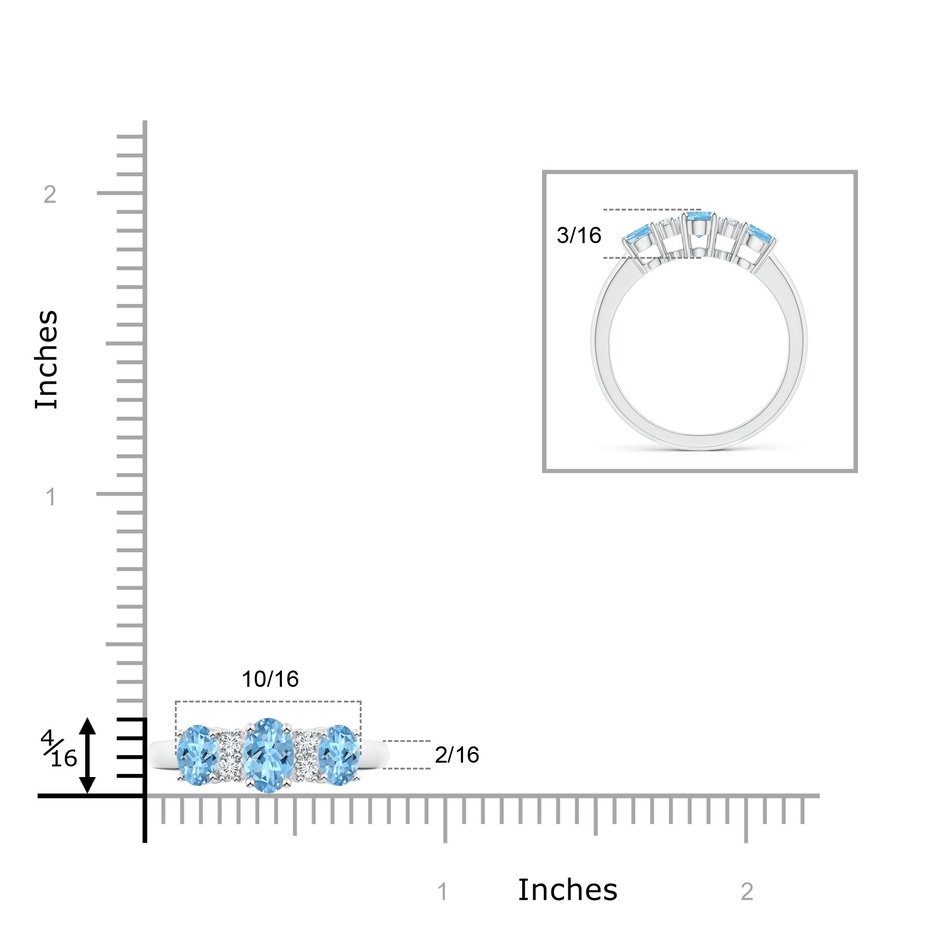 6x4mm AAAA Oval Three Stone Aquamarine Engagement Ring with Diamonds in P950 Platinum ruler