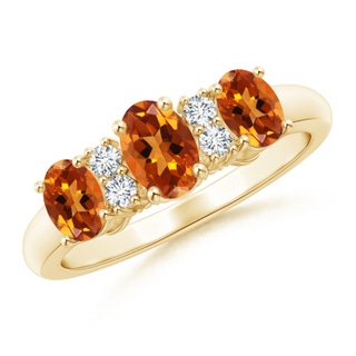 6x4mm AAAA Oval Three Stone Citrine Engagement Ring with Diamonds in Yellow Gold