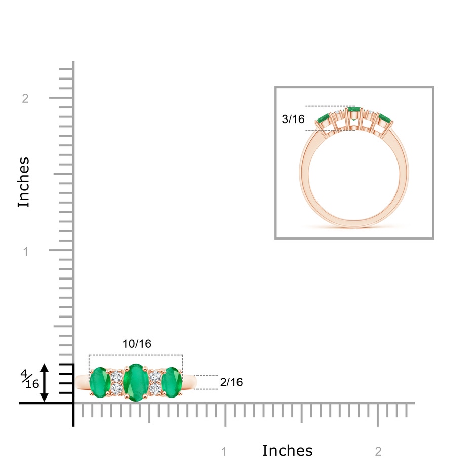 6x4mm A Oval Three Stone Emerald Engagement Ring with Diamonds in Rose Gold product image