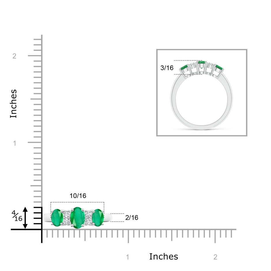 6x4mm A Oval Three Stone Emerald Engagement Ring with Diamonds in White Gold product image