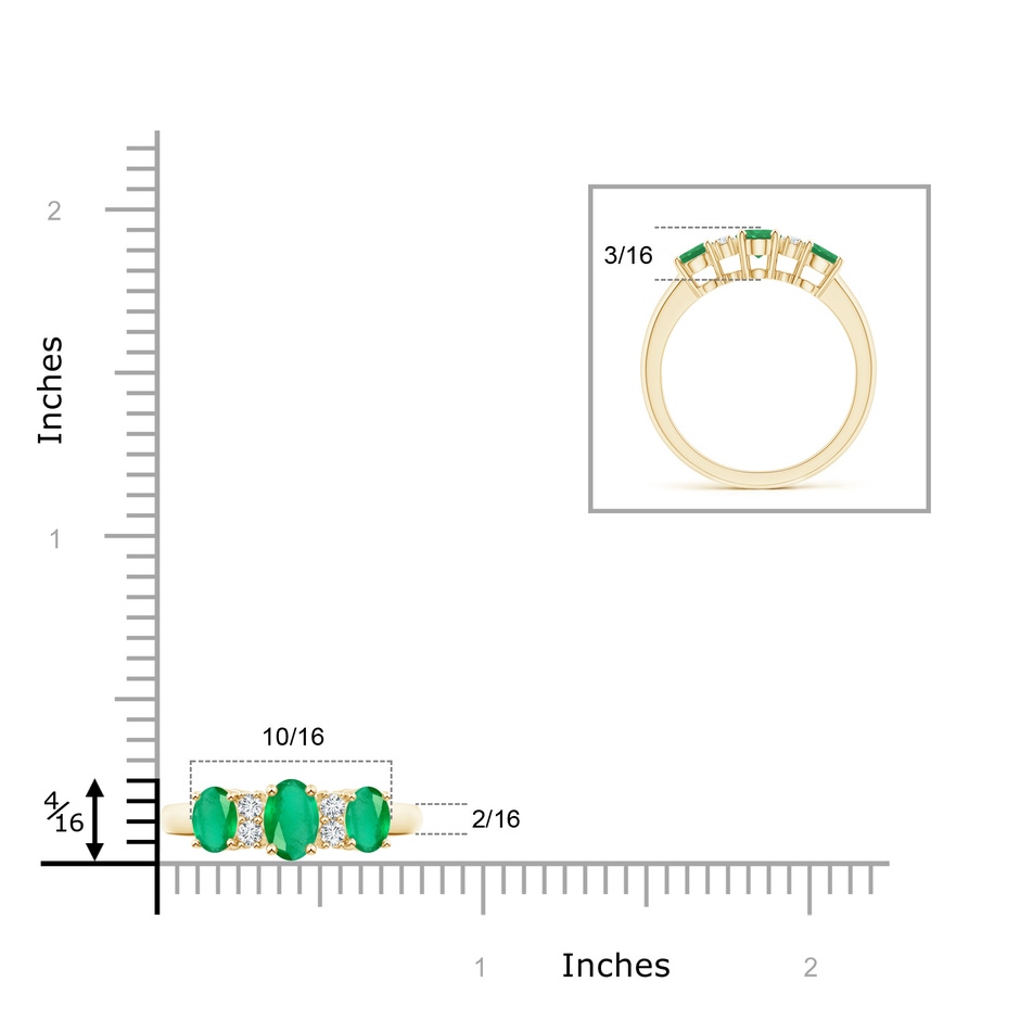 6x4mm A Oval Three Stone Emerald Engagement Ring with Diamonds in Yellow Gold product image