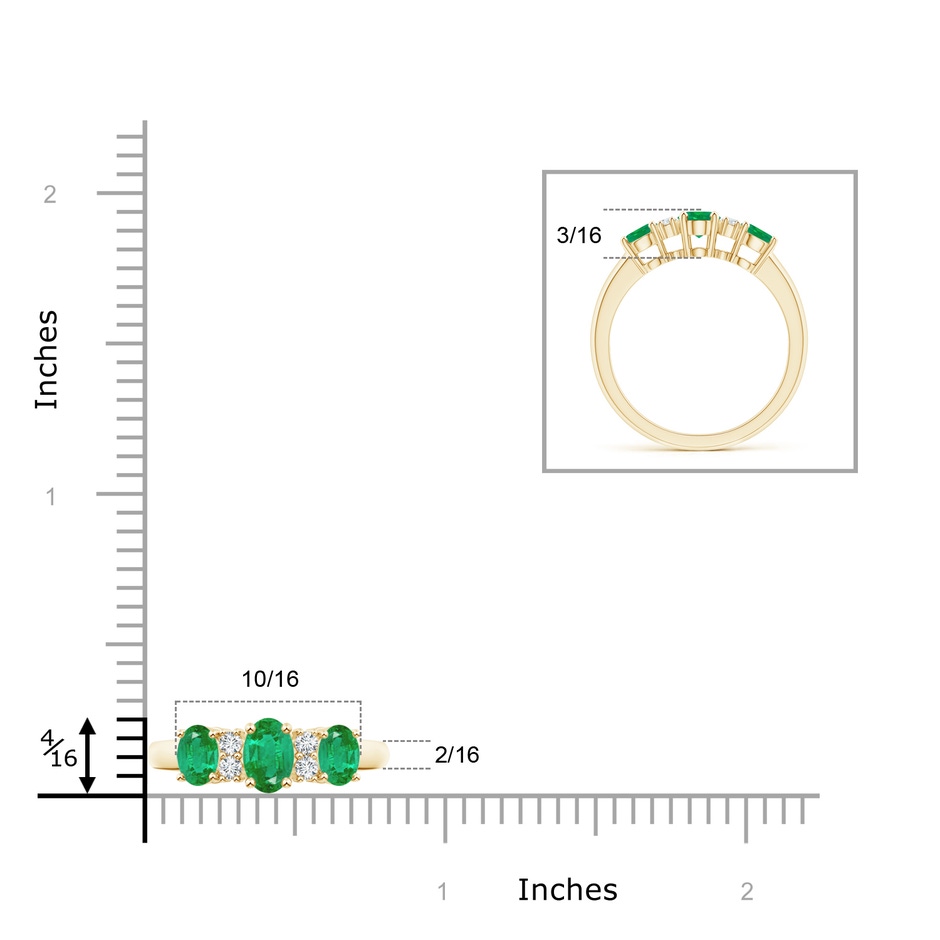 6x4mm AA Oval Three Stone Emerald Engagement Ring with Diamonds in Yellow Gold product image