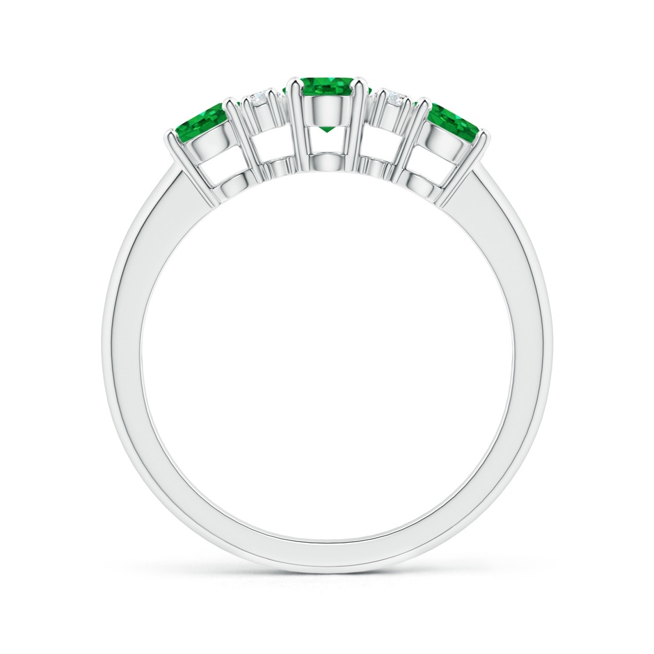 6x4mm AAA Oval Three Stone Emerald Engagement Ring with Diamonds in White Gold product image