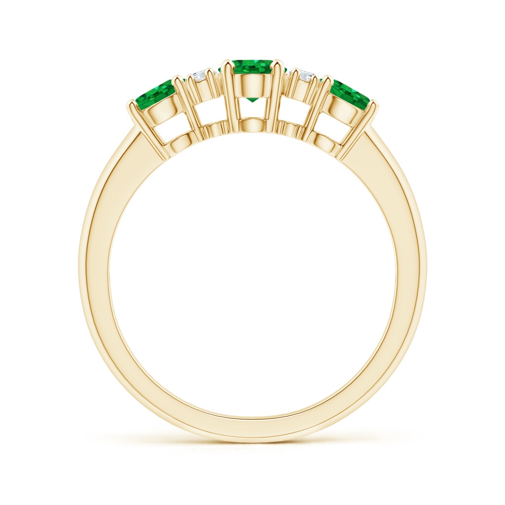 6x4mm AAA Oval Three Stone Emerald Engagement Ring with Diamonds in Yellow Gold Product Image