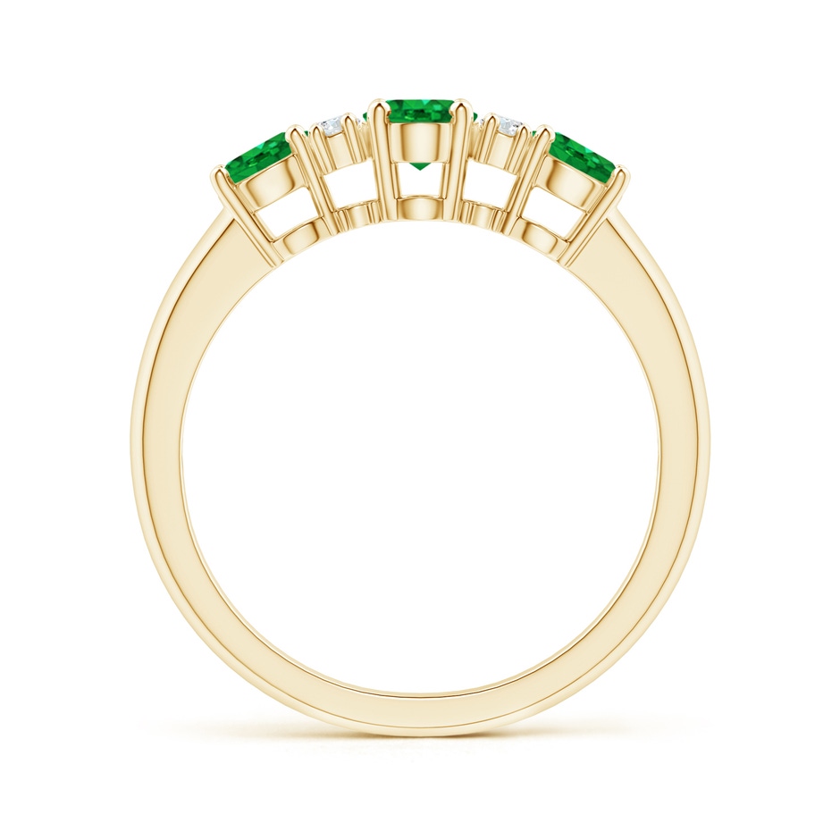 6x4mm AAA Oval Three Stone Emerald Engagement Ring with Diamonds in Yellow Gold product image