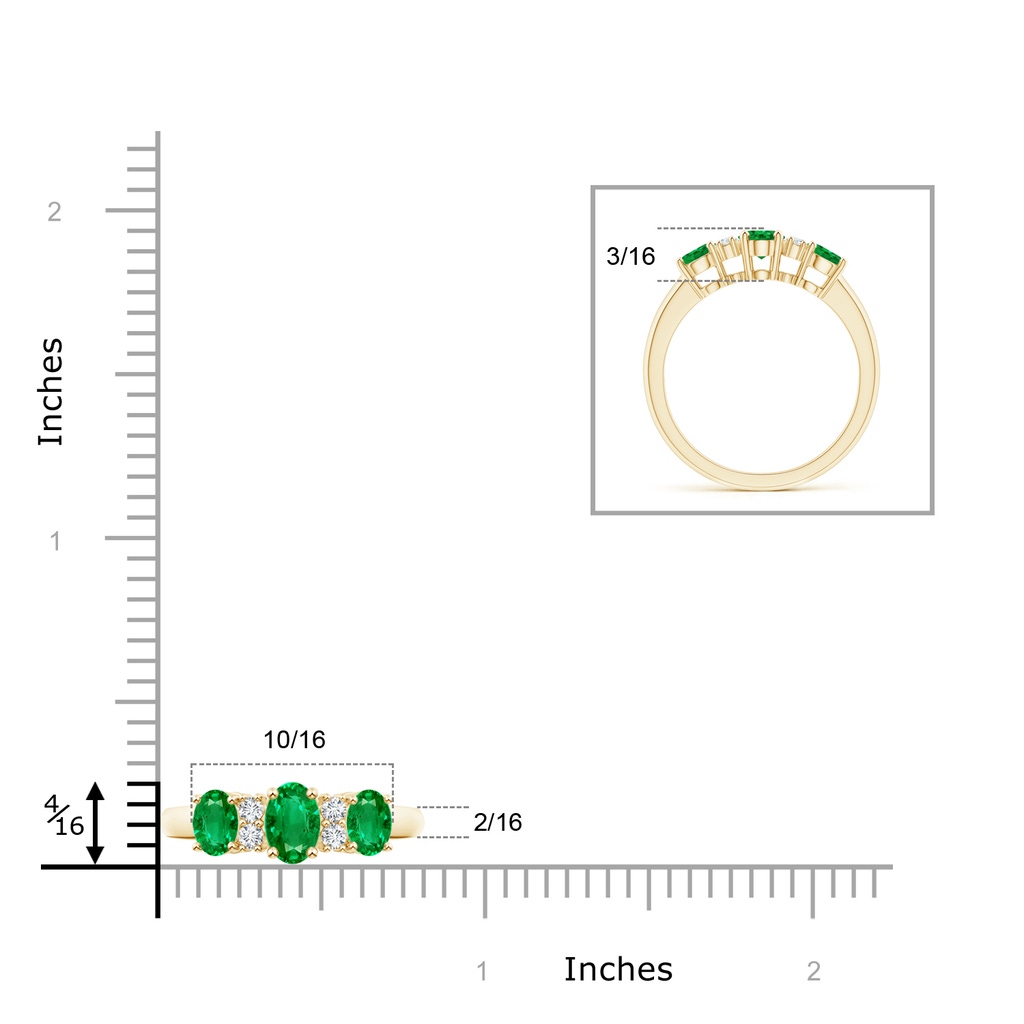 6x4mm AAA Oval Three Stone Emerald Engagement Ring with Diamonds in Yellow Gold Product Image
