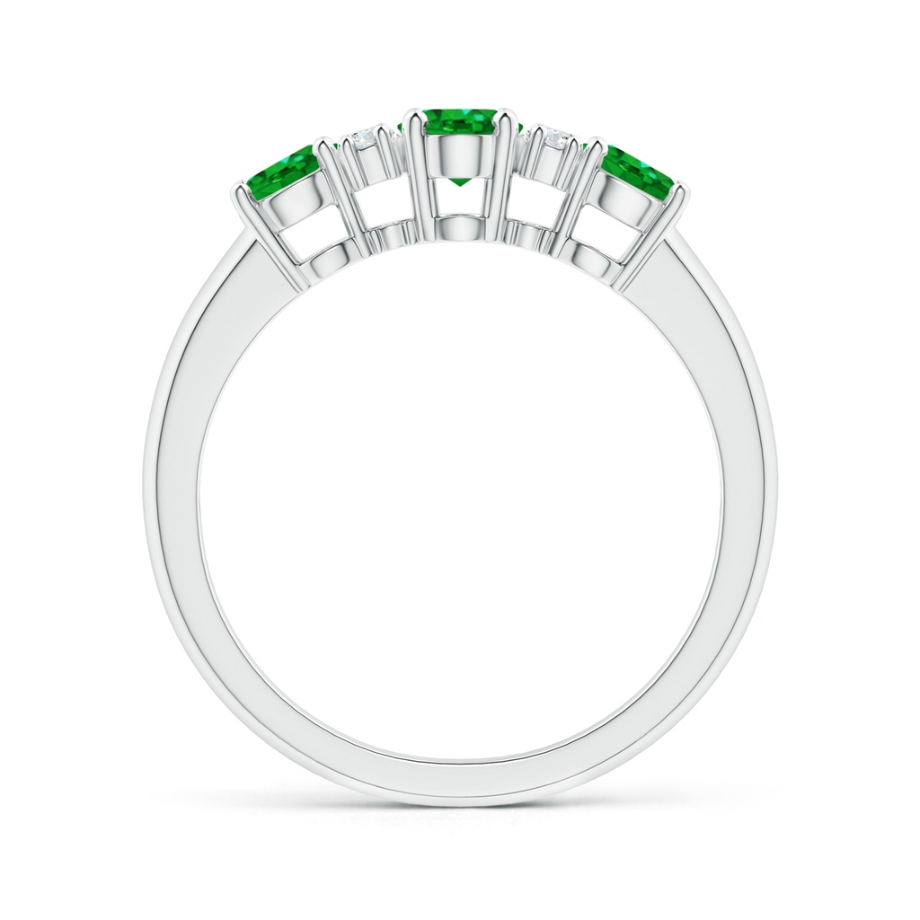 6x4mm AAAA Oval Three Stone Emerald Engagement Ring with Diamonds in White Gold Product Image