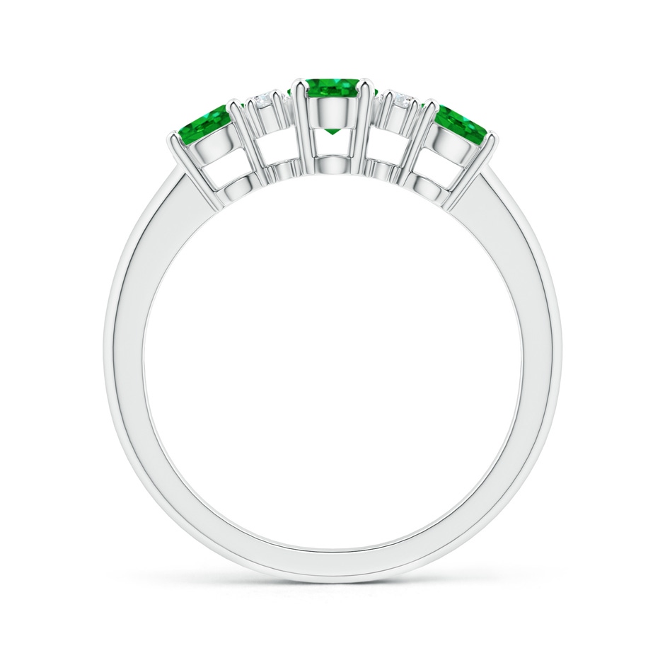 6x4mm AAAA Oval Three Stone Emerald Engagement Ring with Diamonds in White Gold product image