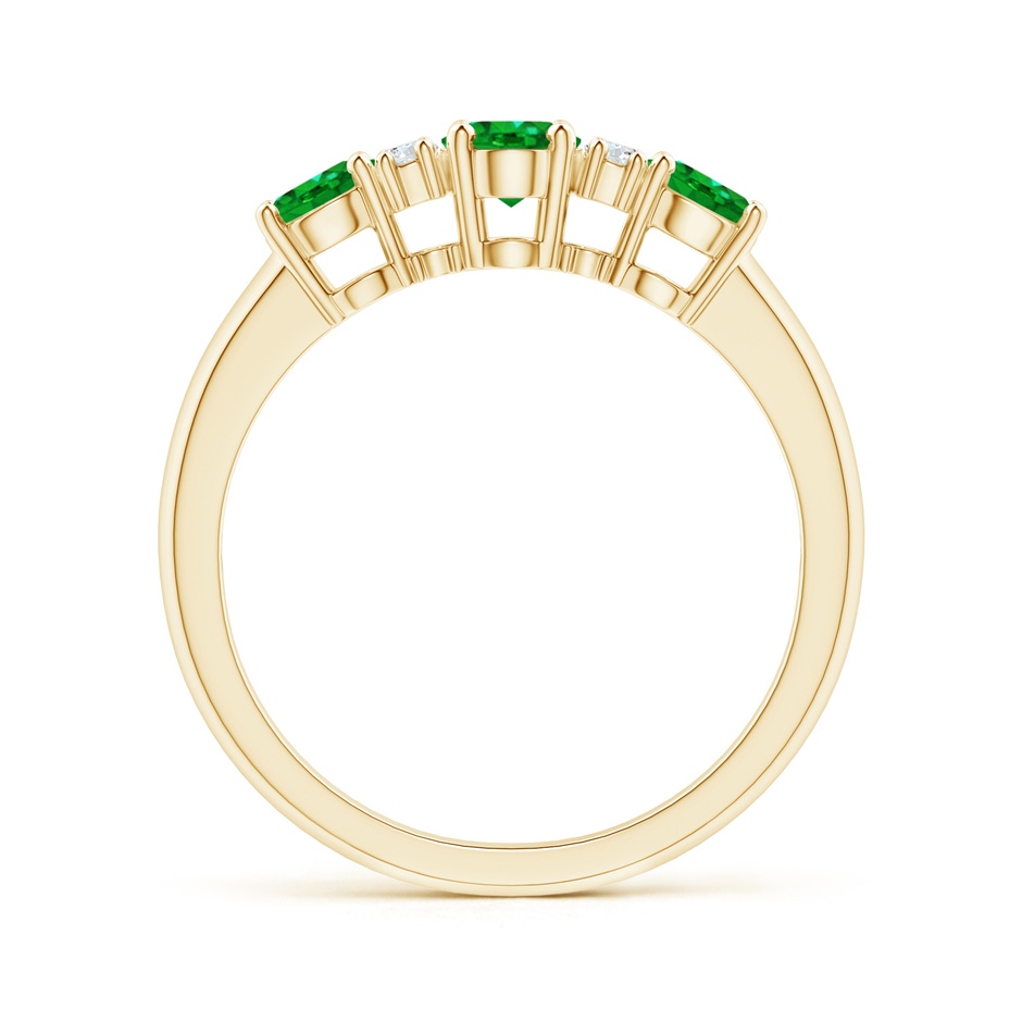 6x4mm Lab-Grown Oval Three Stone Emerald Engagement Ring with Diamonds in Yellow Gold product image