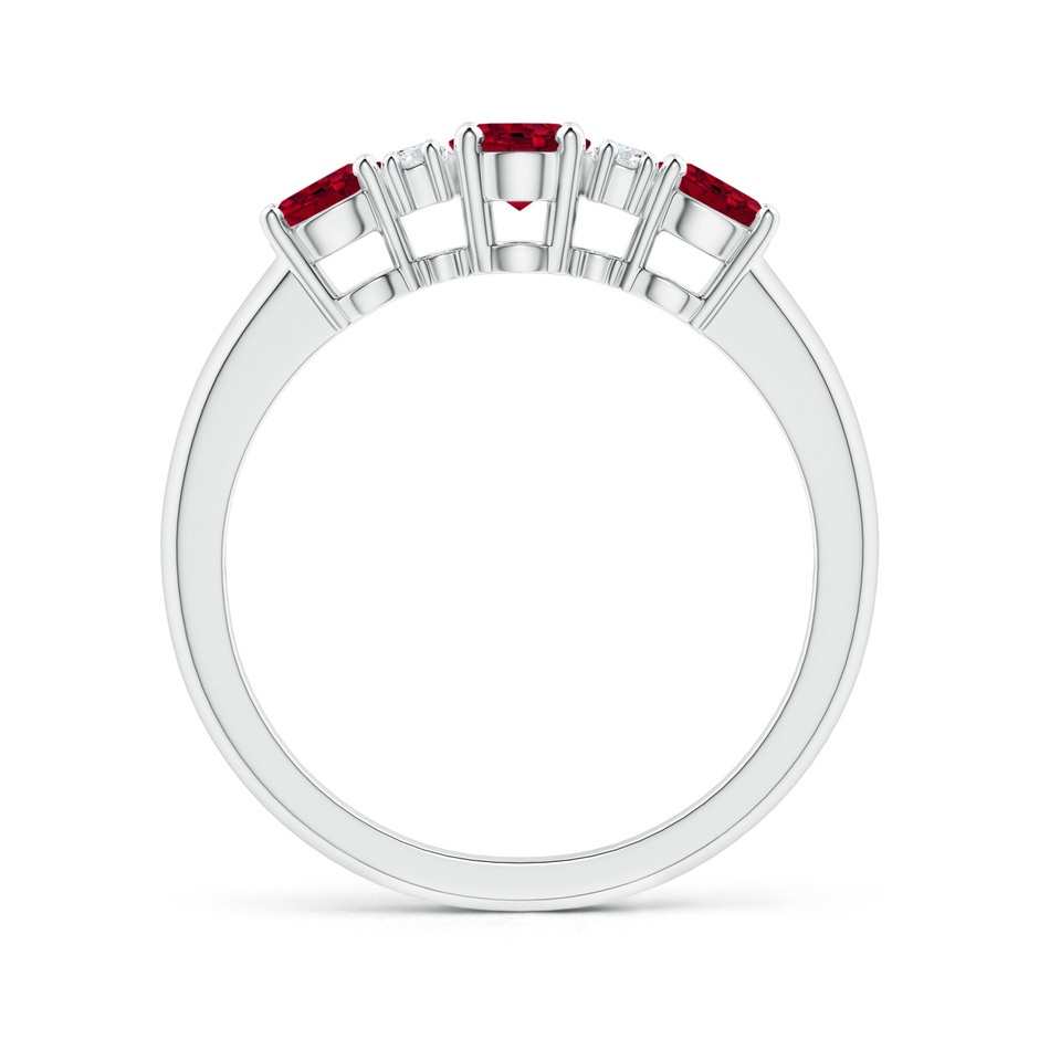 6x4mm AAA Oval Three Stone Garnet Engagement Ring with Diamonds in White Gold product image