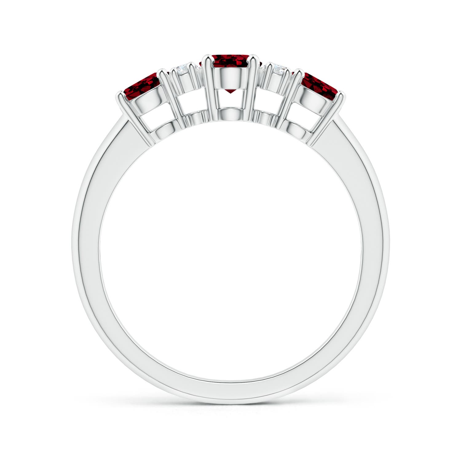 6x4mm AAAA Oval Three Stone Garnet Engagement Ring with Diamonds in P950 Platinum