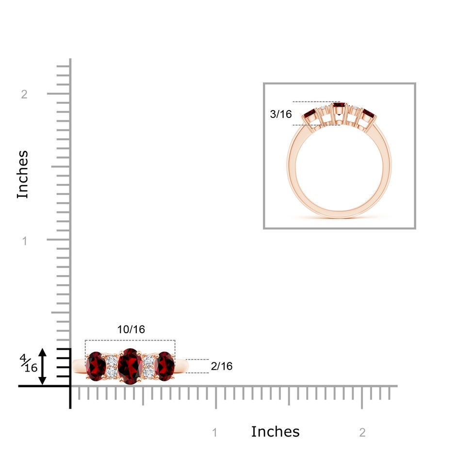 6x4mm AAAA Oval Three Stone Garnet Engagement Ring with Diamonds in Rose Gold product image