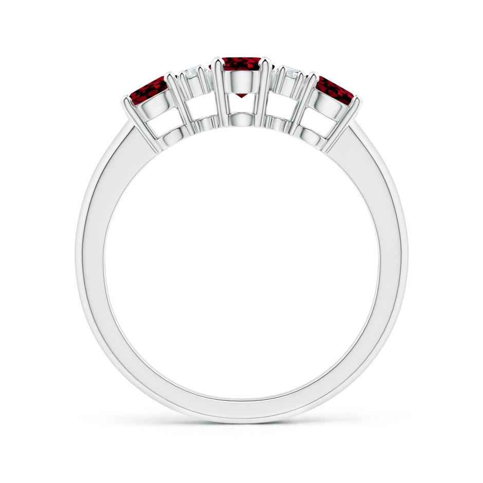 6x4mm AAAA Oval Three Stone Garnet Engagement Ring with Diamonds in White Gold product image