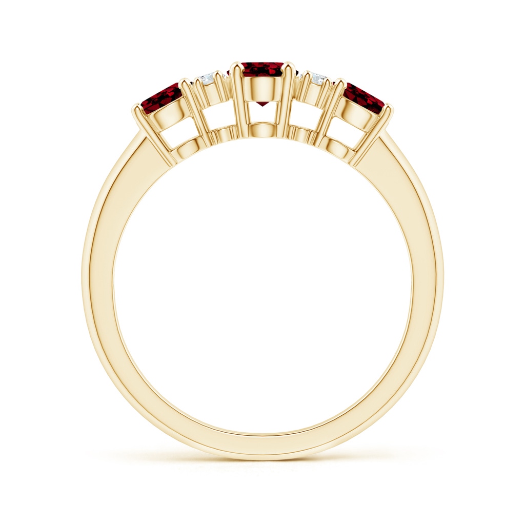 6x4mm AAAA Oval Three Stone Garnet Engagement Ring with Diamonds in Yellow Gold Product Image