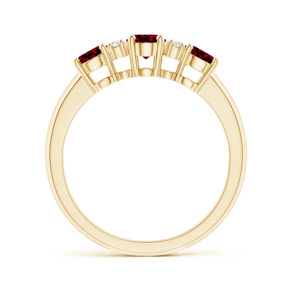 6x4mm AAAA Oval Three Stone Garnet Engagement Ring with Diamonds in Yellow Gold product image