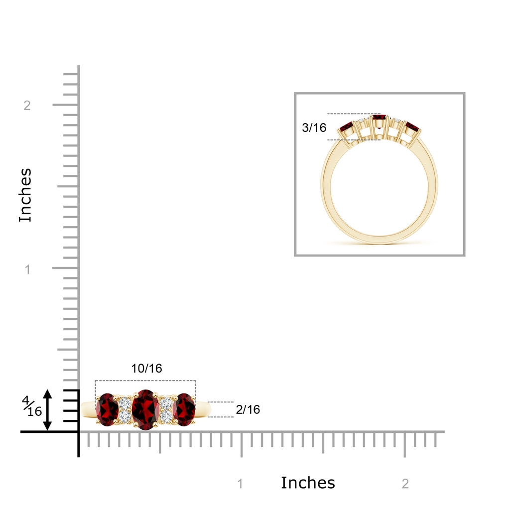 6x4mm AAAA Oval Three Stone Garnet Engagement Ring with Diamonds in Yellow Gold Product Image