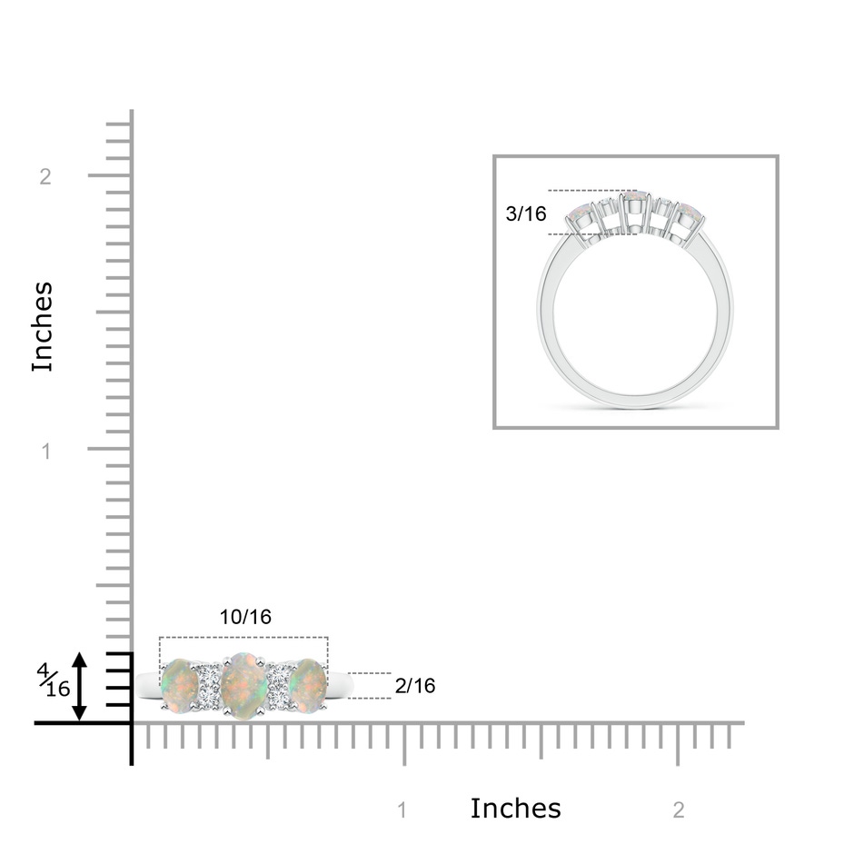 6x4mm AAAA Oval Three Stone Opal Engagement Ring with Diamonds in P950 Platinum ruler
