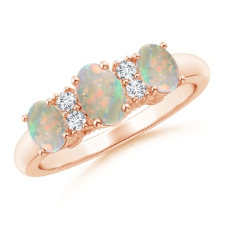 6x4mm AAAA Oval Three Stone Opal Engagement Ring with Diamonds in Rose Gold