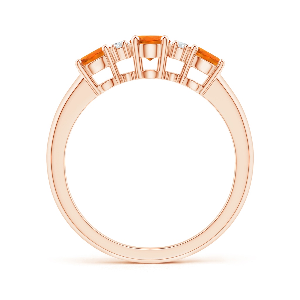 6x4mm AAAA Oval 3 Stone Orange Sapphire Engagement Ring with Diamonds in Rose Gold - side 199