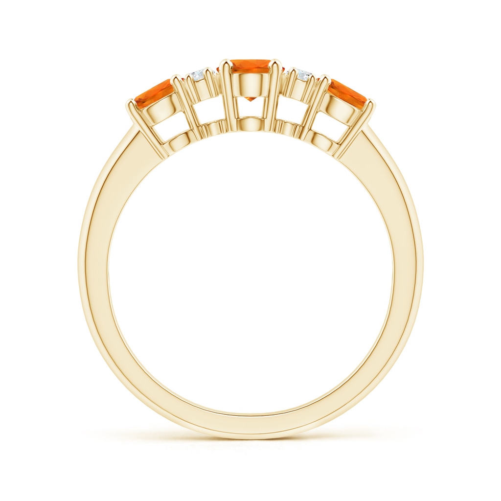 6x4mm AAAA Oval 3 Stone Orange Sapphire Engagement Ring with Diamonds in Yellow Gold - side 199