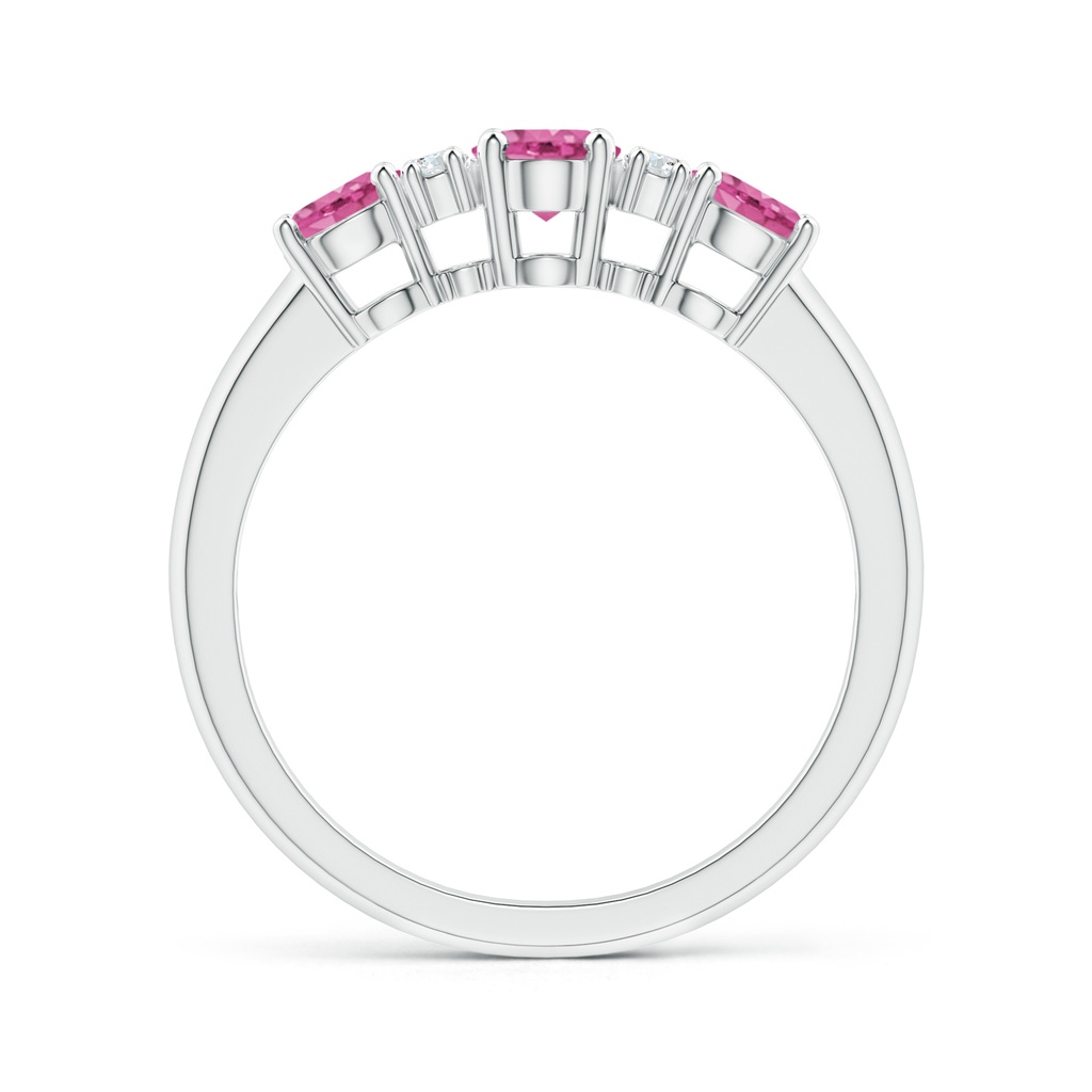 6x4mm AAA Oval Three Stone Pink Sapphire Engagement Ring with Diamonds in White Gold Side-1