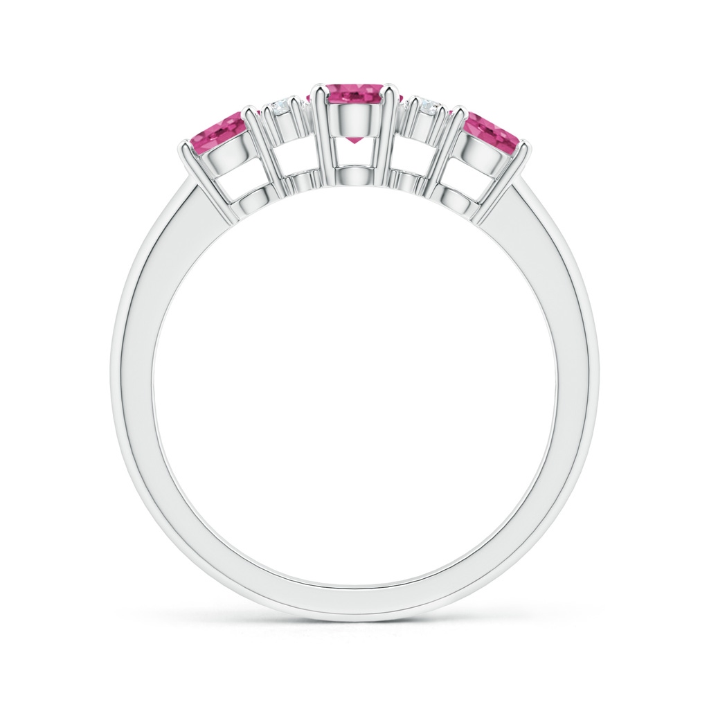 6x4mm AAAA Oval Three Stone Pink Sapphire Engagement Ring with Diamonds in White Gold Side-1