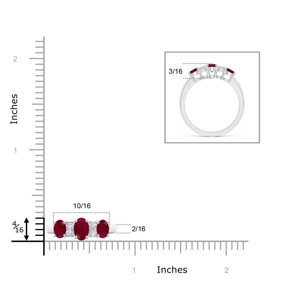 6x4mm A Oval Three Stone Ruby Engagement Ring with Diamonds in P950 Platinum ruler