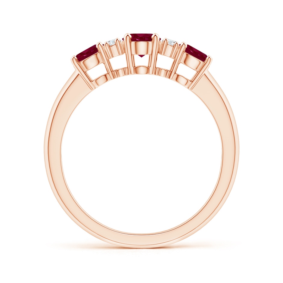 6x4mm A Oval Three Stone Ruby Engagement Ring with Diamonds in Rose Gold side-1