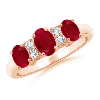 6x4mm AA Oval Three Stone Ruby Engagement Ring with Diamonds in Rose Gold