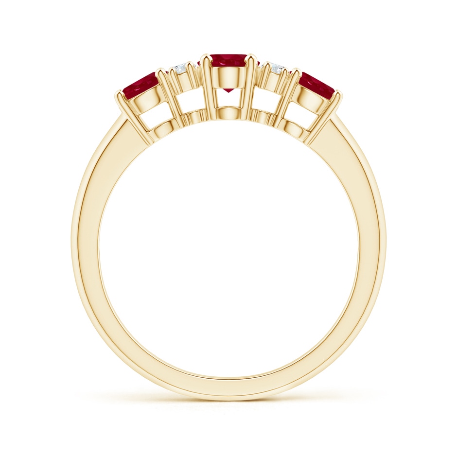 6x4mm AA Oval Three Stone Ruby Engagement Ring with Diamonds in Yellow Gold side-1