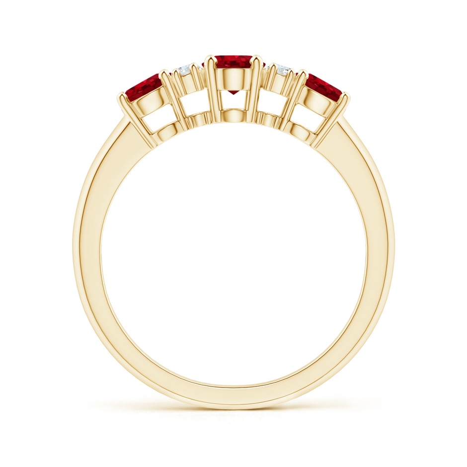 6x4mm AAA Oval Three Stone Ruby Engagement Ring with Diamonds in Yellow Gold side-1