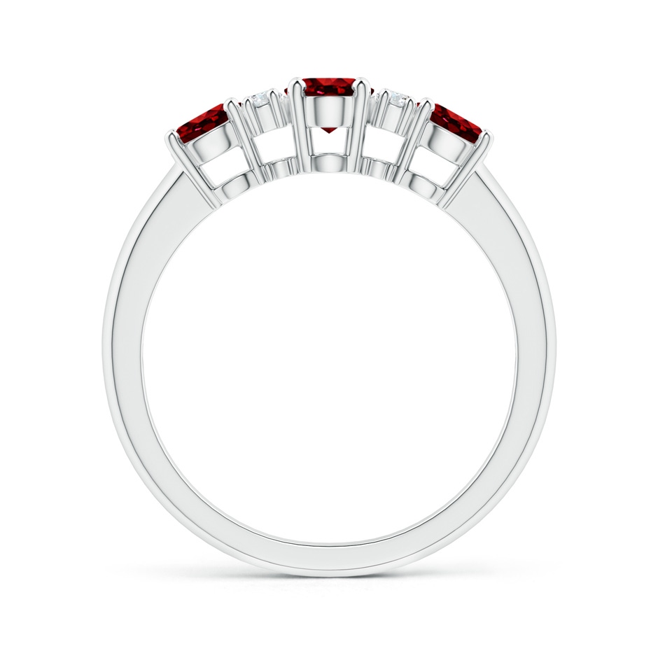 6x4mm Lab-Grown Oval Three Stone Ruby Engagement Ring with Diamonds in White Gold side-1