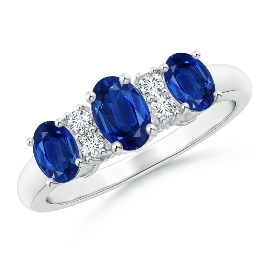 6x4mm AAA Oval Three Stone Sapphire Engagement Ring with Diamonds in P950 Platinum 