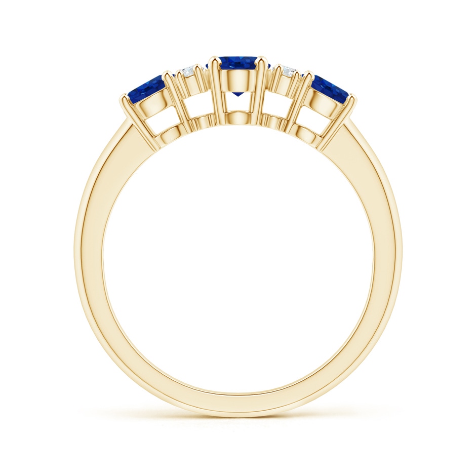 6x4mm AAA Oval Three Stone Sapphire Engagement Ring with Diamonds in Yellow Gold side-1