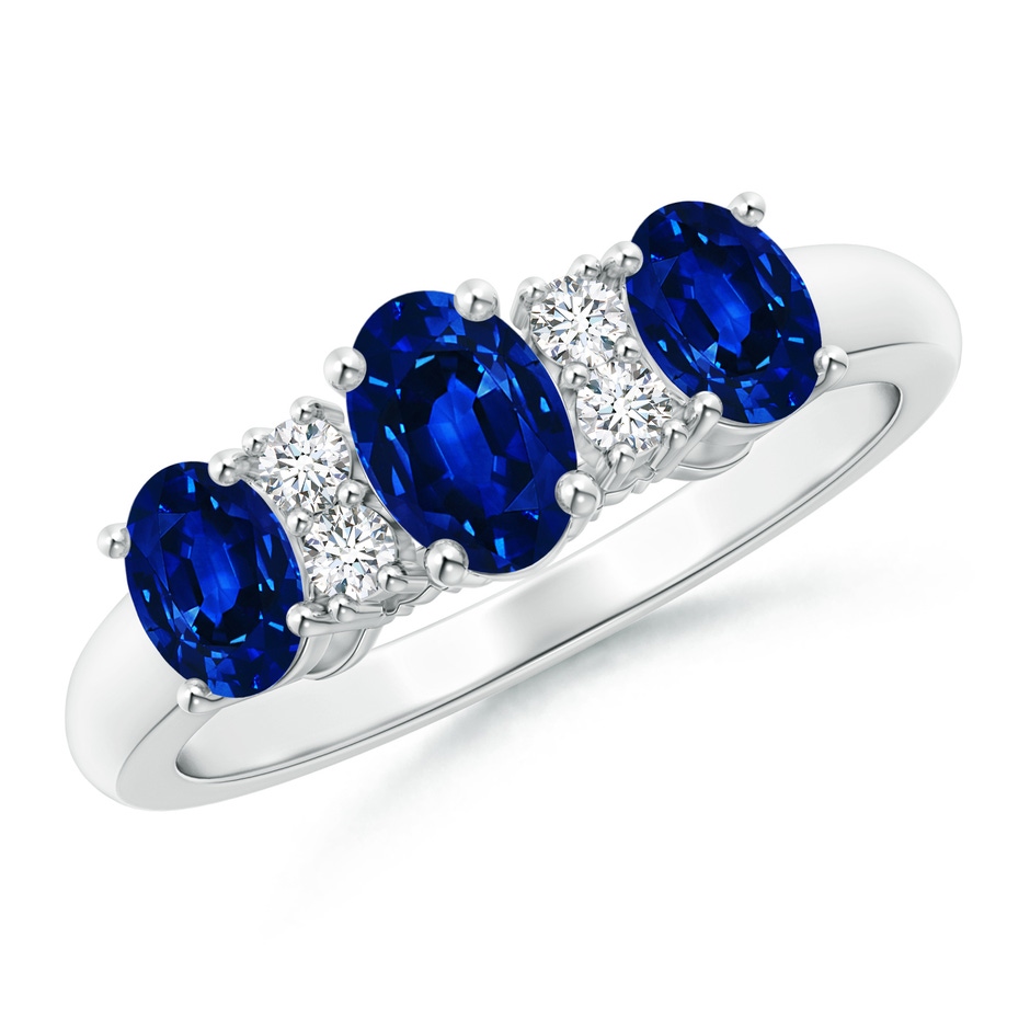 6x4mm Lab-Grown Oval Three Stone Sapphire Engagement Ring with Diamonds in P950 Platinum 